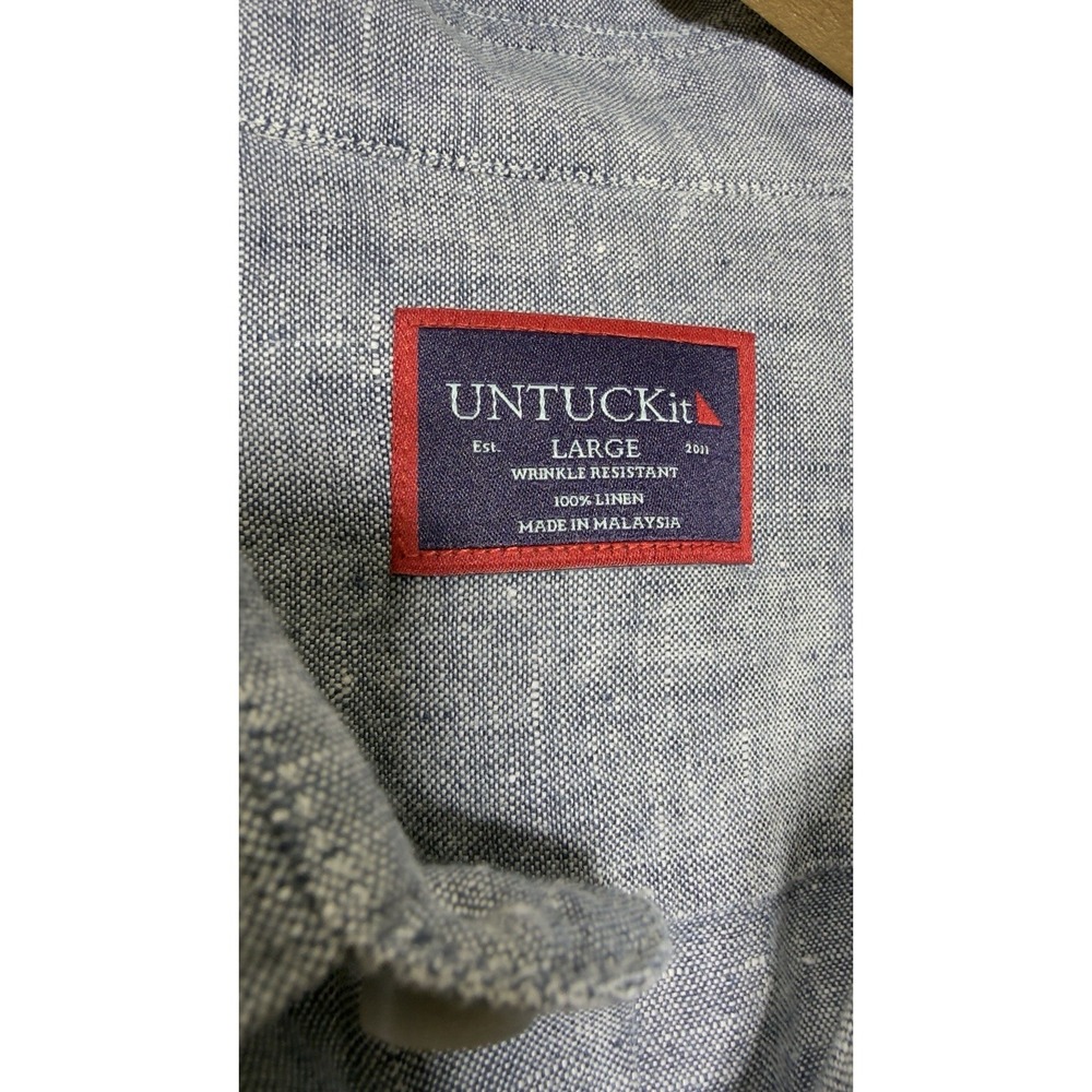 UNTUCKit Strausse WR Linen Shirt Men Gray Heathered Long Sleeve Button Up Summer - Picture 2 of 7